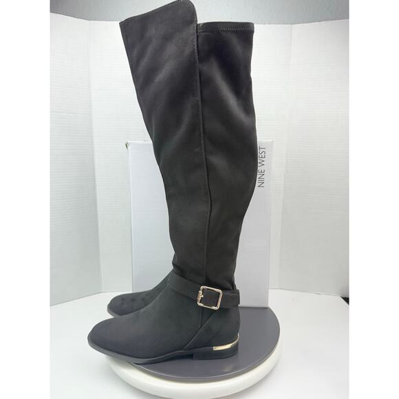Nine West Andone 2 Over-The-Knee Boots Womens Sz 7M Wofe Calf Black Faux Suede - Picture 1 of 13